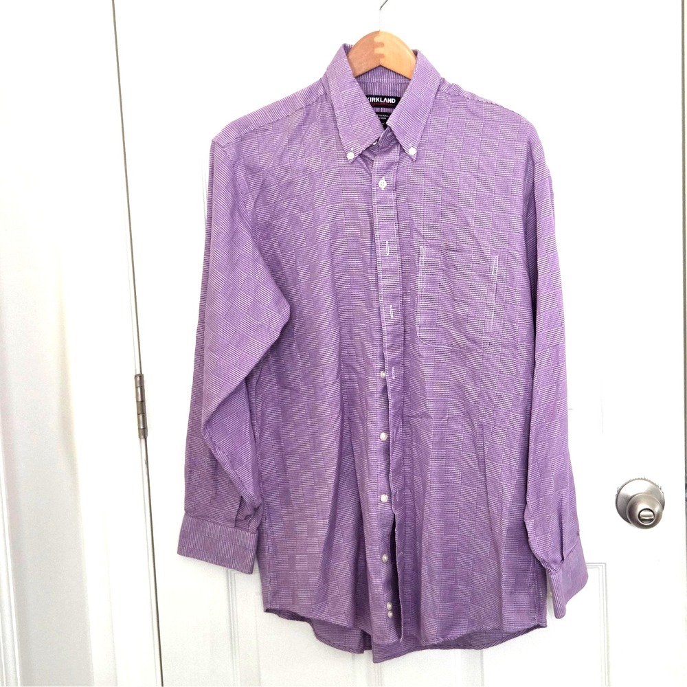 Kirkland Signature Men's Traditional‎ Fit Shirt Purple Mini Check Size 16-32/33